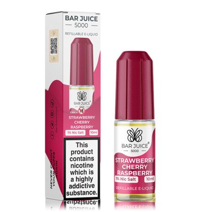 Strawberry Cherry Raspberry Nic Salt E-Liquid by Bar Juice 5000 Strawberry Cherry Raspberry Nic Salt